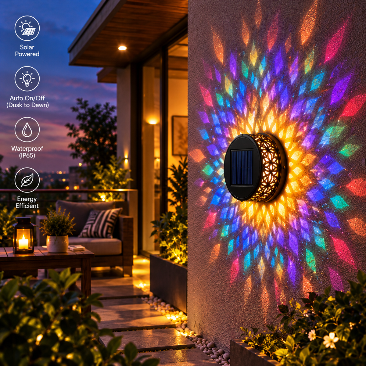 SolarGlow™ Rainbow Mandala Solar Wall Light