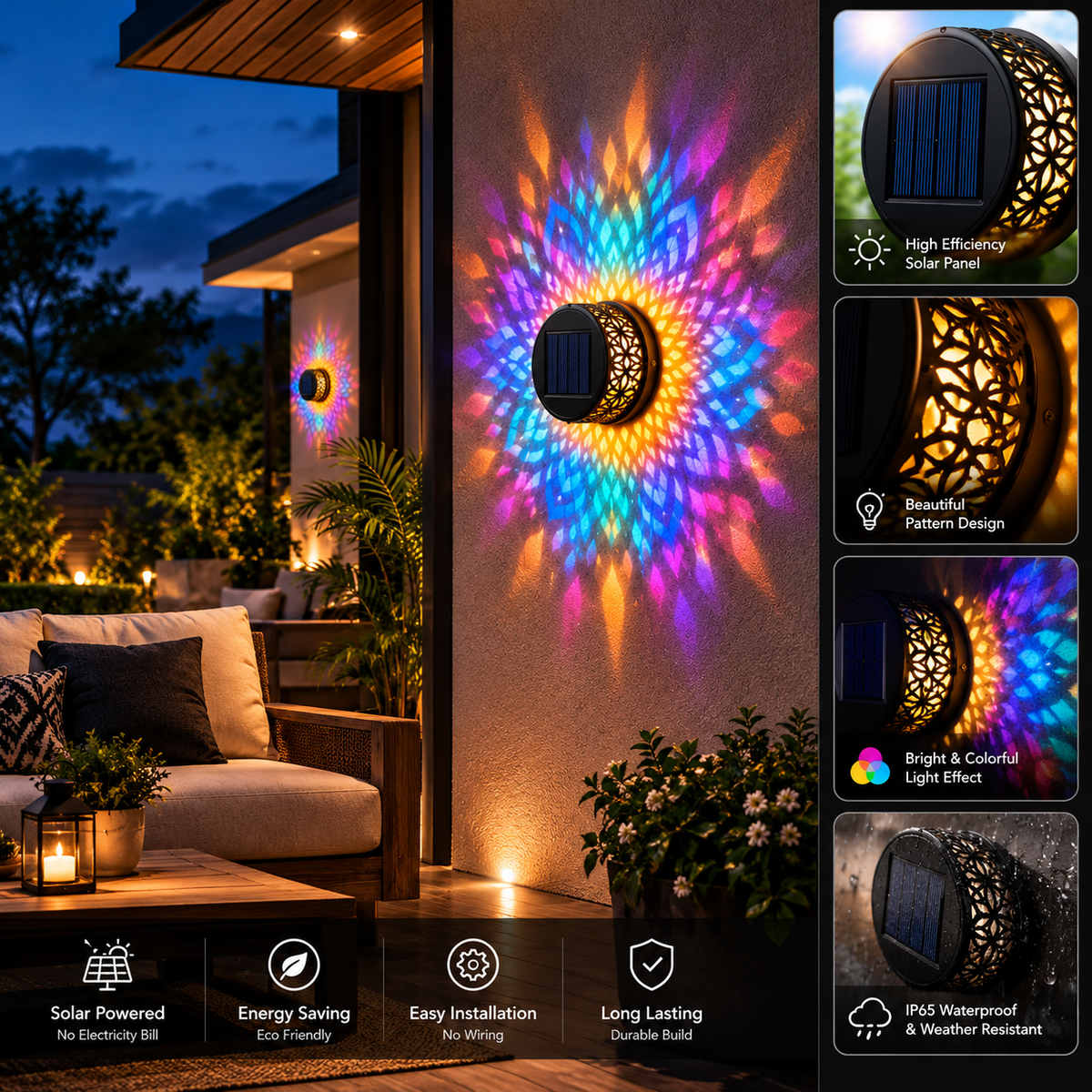 SolarGlow™ Rainbow Mandala Solar Wall Light