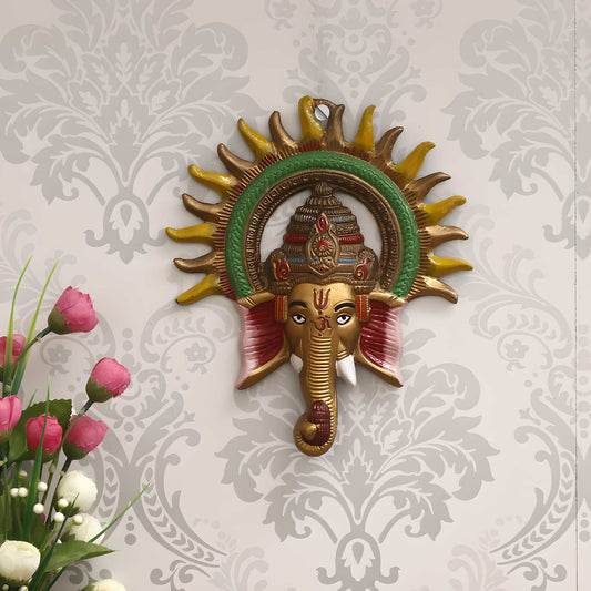eCraftIndia Colorful Lord Ganesha with Sun Decorative Metal Wall Hanging — product image
