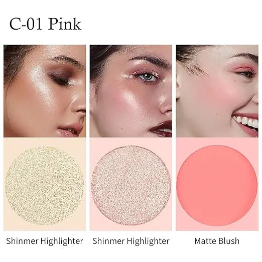 3 in 1 Face Blusher + Highlighter with Mini Compact Travel Friendly Palette — product image 6
