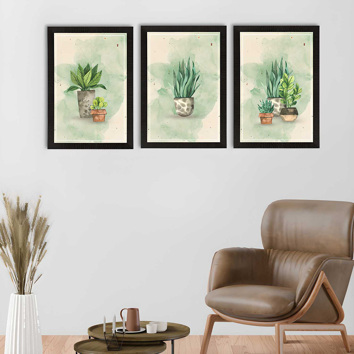 eCraftIndia Watercolour Flower Pot Set of 3 Satin Matt Texture UV Art Painting — product image