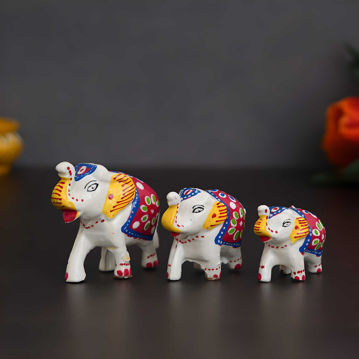 Handcrafted Set of 3 Multicolor Elephant Statues Animal Figurines Decorative Showpieces — product image