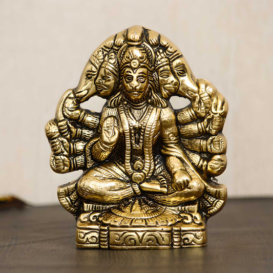 eCraftIndia Golden Panch Mukhi Hanuman Metal Decorative Showpiece — product image
