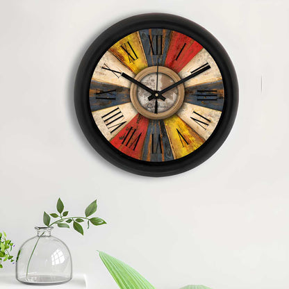 eCraftIndia Rustic Multicolor Designer Round Analog Black Wall Clock — product image