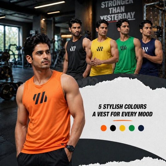 Men’s Gym Vest Pack of 5 – Breathable Stretch Workout Tank Tops