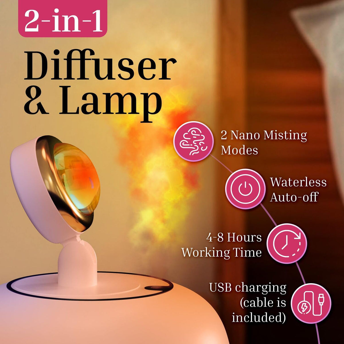 Aromatherapy 360° Rotatable Sunset Projector Lamp Humidifier — product image 2